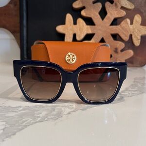 Tory Burch Navy Kira Sunglasses with Gold Accents
